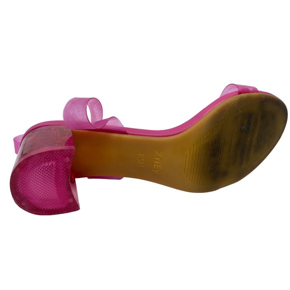ZriEy Heels 8.5 Hot‎ Pink Clear Lucite Block Heel Barbiecore Strap Ankle Sandal - Picture 8 of 8